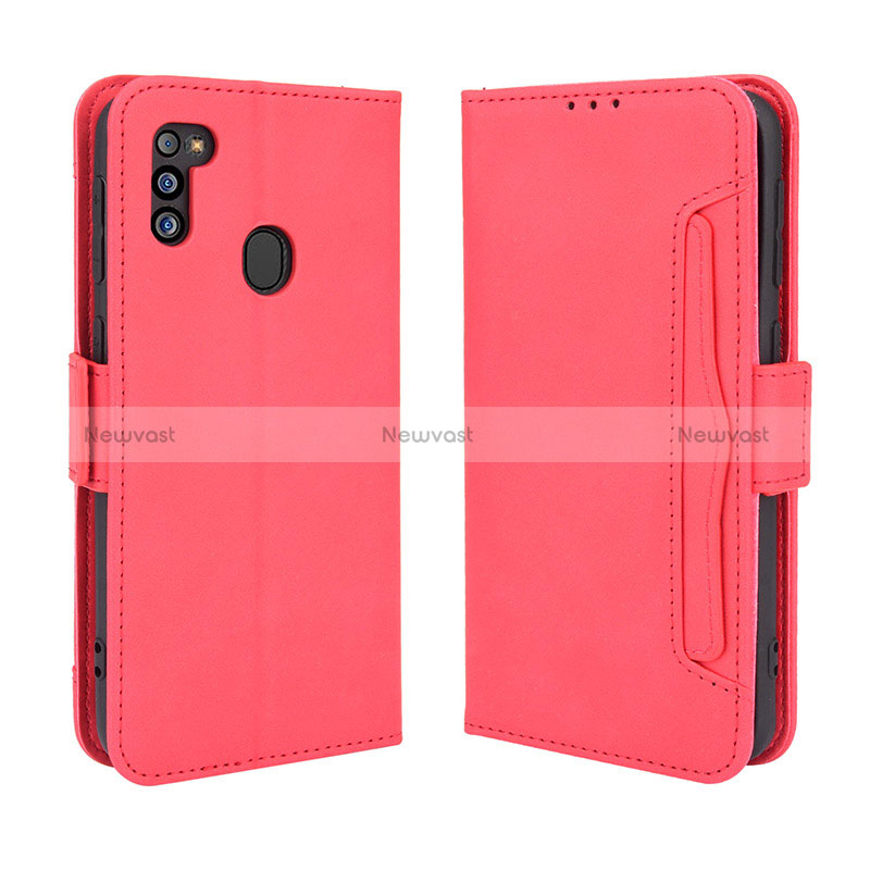 Leather Case Stands Flip Cover Holder BY3 for Samsung Galaxy M21 (2021) Red