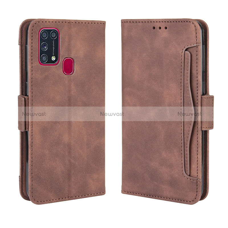 Leather Case Stands Flip Cover Holder BY3 for Samsung Galaxy M21s Brown
