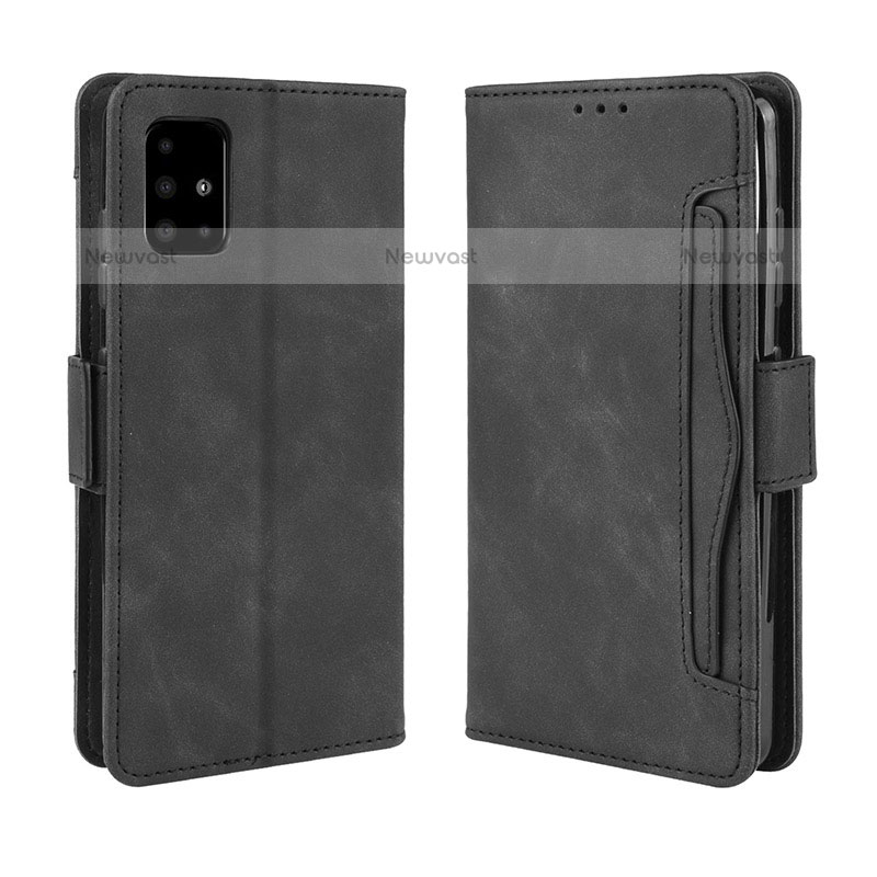 Leather Case Stands Flip Cover Holder BY3 for Samsung Galaxy M51 Black