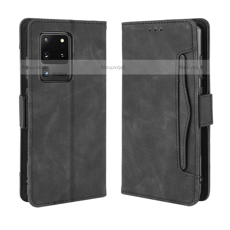Leather Case Stands Flip Cover Holder BY3 for Samsung Galaxy S20 Ultra 5G Black