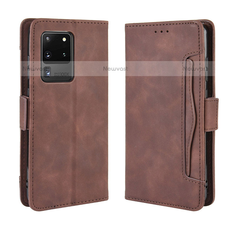 Leather Case Stands Flip Cover Holder BY3 for Samsung Galaxy S20 Ultra 5G Brown