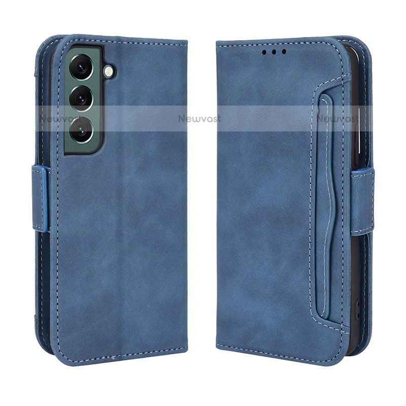 Leather Case Stands Flip Cover Holder BY3 for Samsung Galaxy S22 5G Blue