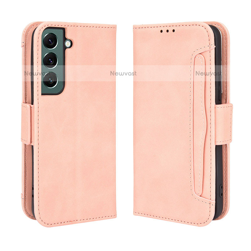 Leather Case Stands Flip Cover Holder BY3 for Samsung Galaxy S22 5G Pink