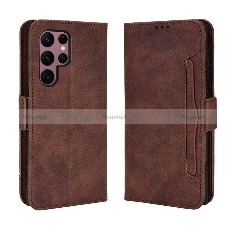 Leather Case Stands Flip Cover Holder BY3 for Samsung Galaxy S22 Ultra 5G