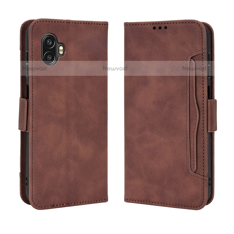 Leather Case Stands Flip Cover Holder BY3 for Samsung Galaxy XCover 6 Pro 5G Brown