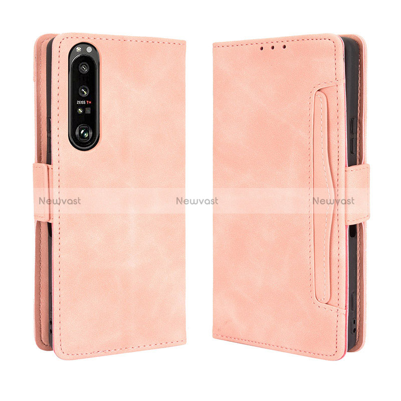 Leather Case Stands Flip Cover Holder BY3 for Sony Xperia 1 III Pink