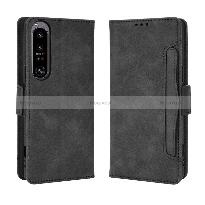 Leather Case Stands Flip Cover Holder BY3 for Sony Xperia 1 IV Black