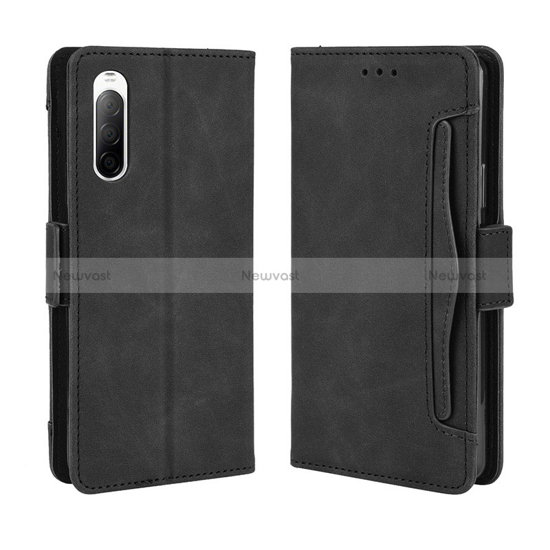 Leather Case Stands Flip Cover Holder BY3 for Sony Xperia 10 II Black