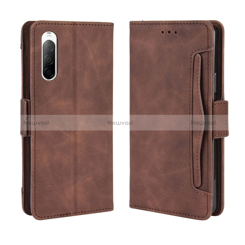 Leather Case Stands Flip Cover Holder BY3 for Sony Xperia 10 II Brown