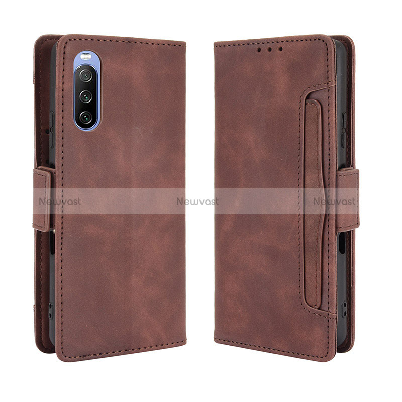 Leather Case Stands Flip Cover Holder BY3 for Sony Xperia 10 III Brown