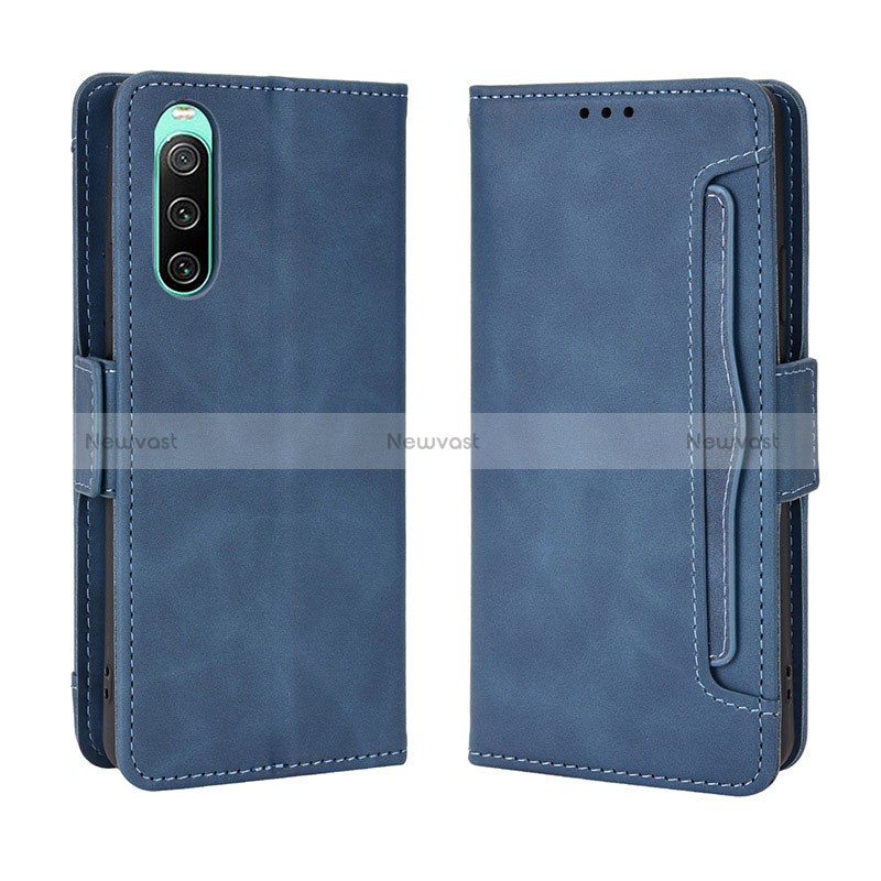 Leather Case Stands Flip Cover Holder BY3 for Sony Xperia 10 V Blue