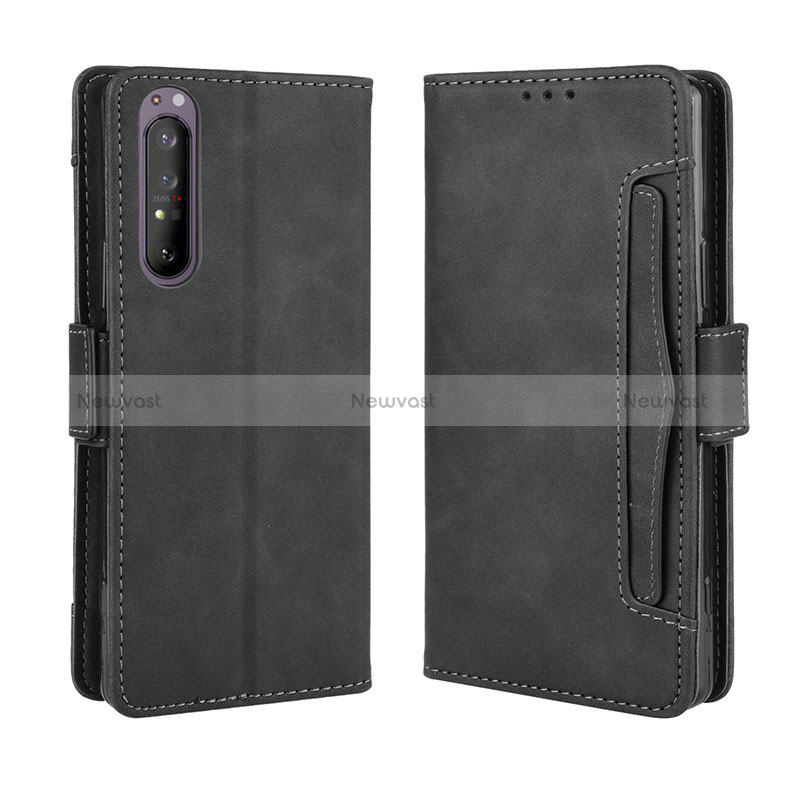 Leather Case Stands Flip Cover Holder BY3 for Sony Xperia 5 II Black