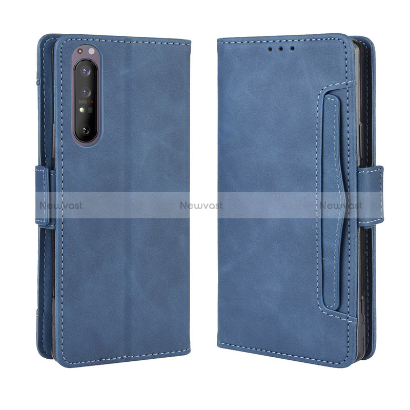 Leather Case Stands Flip Cover Holder BY3 for Sony Xperia 5 II Blue