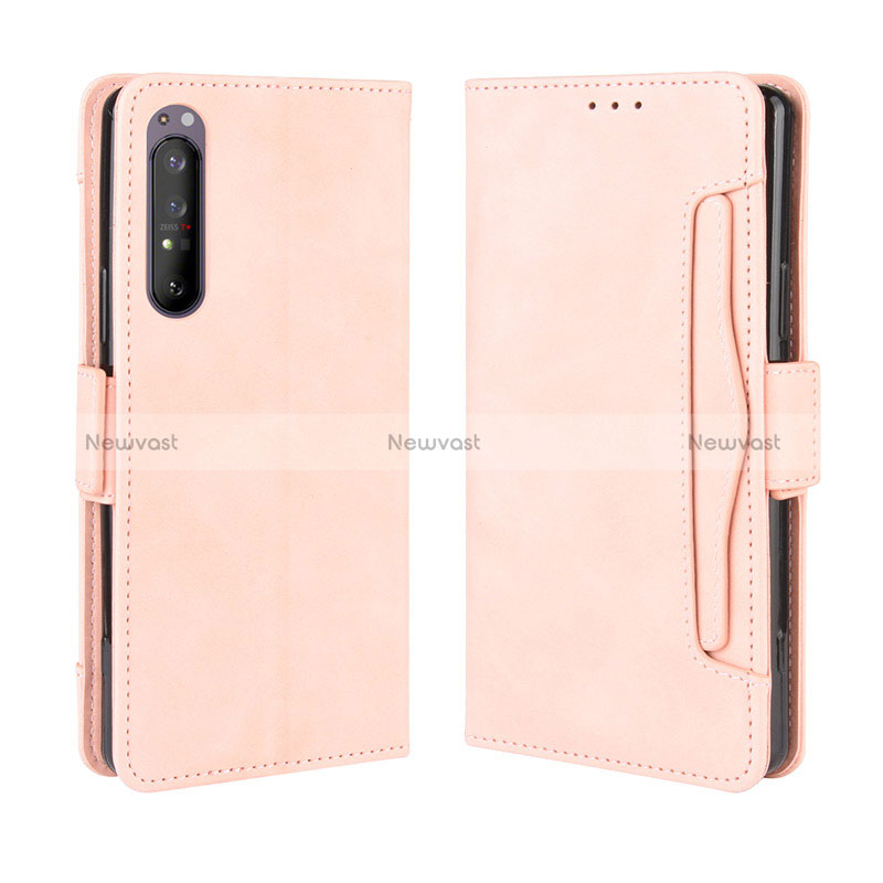 Leather Case Stands Flip Cover Holder BY3 for Sony Xperia 5 II Pink