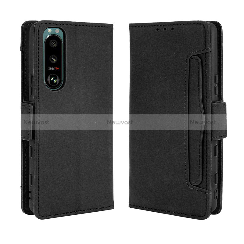 Leather Case Stands Flip Cover Holder BY3 for Sony Xperia 5 III Black