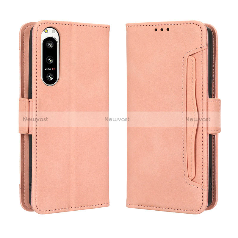 Leather Case Stands Flip Cover Holder BY3 for Sony Xperia 5 IV Pink