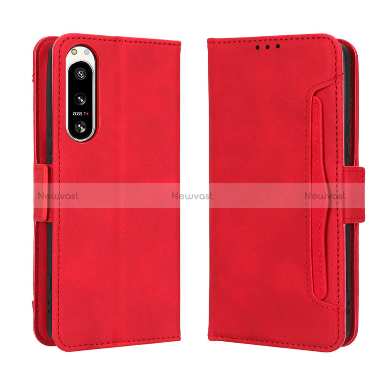 Leather Case Stands Flip Cover Holder BY3 for Sony Xperia 5 IV Red