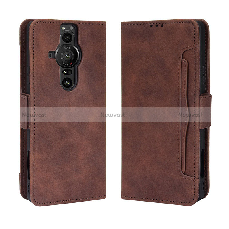 Leather Case Stands Flip Cover Holder BY3 for Sony Xperia PRO-I Brown