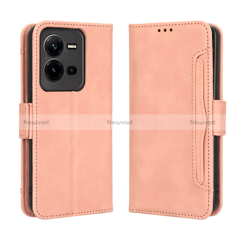 Leather Case Stands Flip Cover Holder BY3 for Vivo X80 Lite 5G Pink