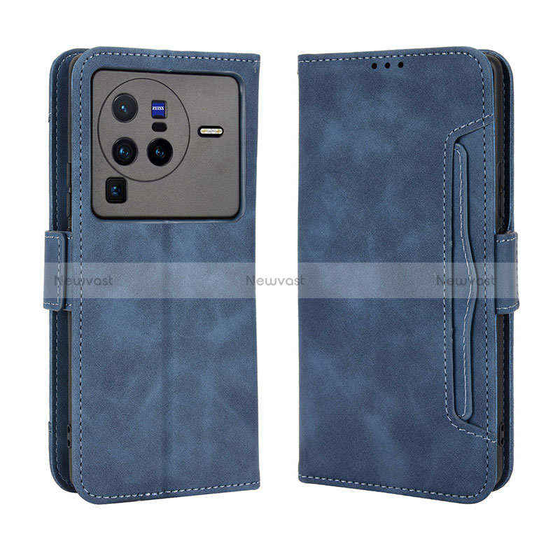 Leather Case Stands Flip Cover Holder BY3 for Vivo X80 Pro 5G Blue