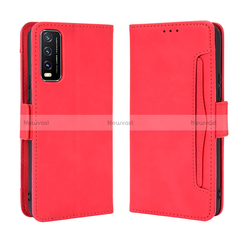 Leather Case Stands Flip Cover Holder BY3 for Vivo Y12s Red