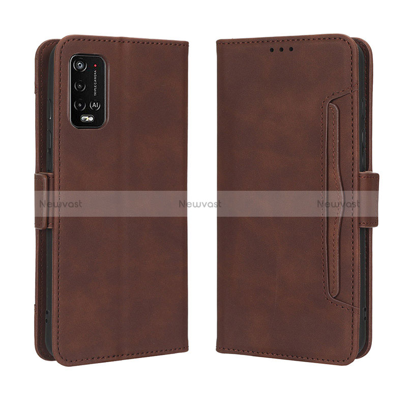 Leather Case Stands Flip Cover Holder BY3 for Wiko Power U20 Brown