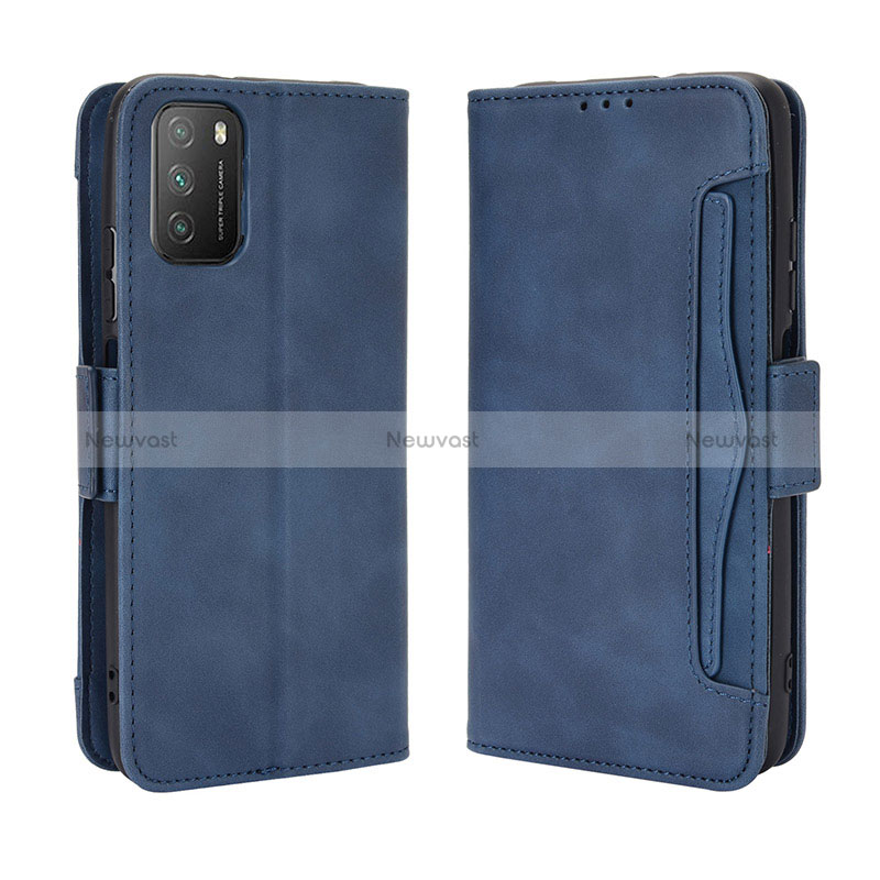 Leather Case Stands Flip Cover Holder BY3 for Xiaomi Poco M3 Blue