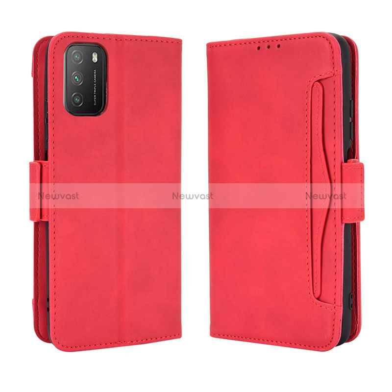 Leather Case Stands Flip Cover Holder BY3 for Xiaomi Poco M3 Red
