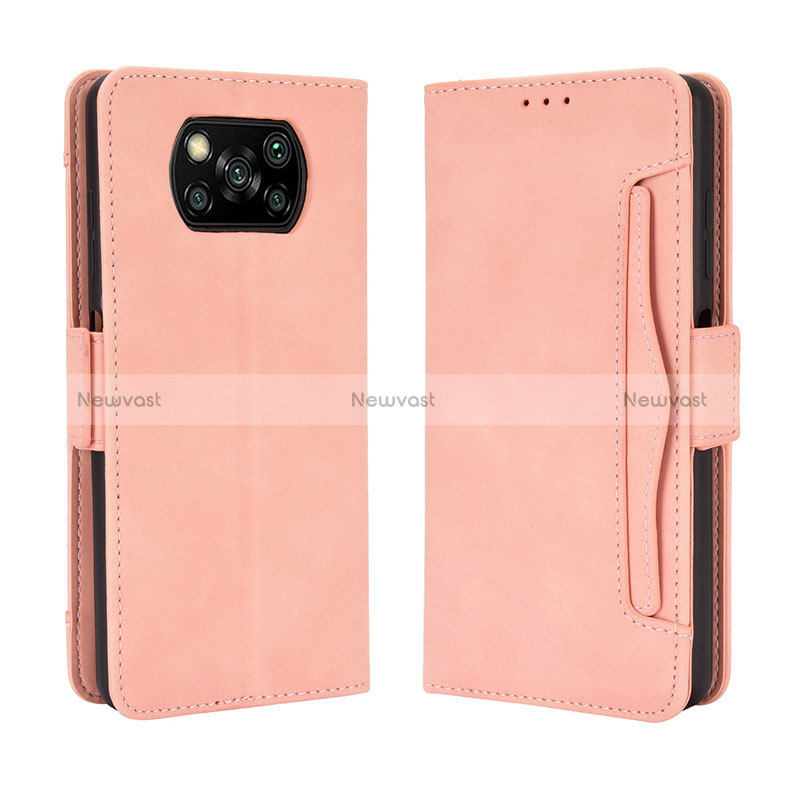 Leather Case Stands Flip Cover Holder BY3 for Xiaomi Poco X3 NFC Pink