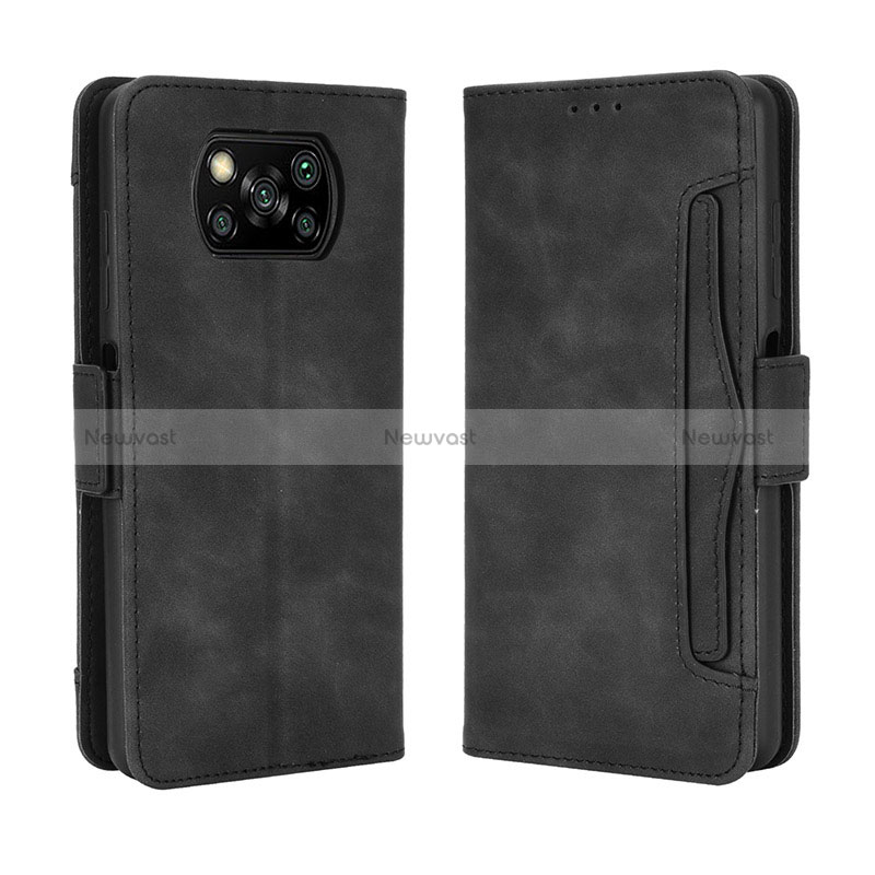 Leather Case Stands Flip Cover Holder BY3 for Xiaomi Poco X3 Pro Black