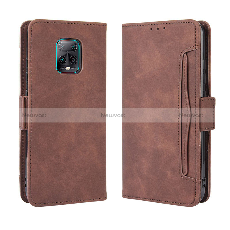 Leather Case Stands Flip Cover Holder BY3 for Xiaomi Redmi 10X Pro 5G Brown
