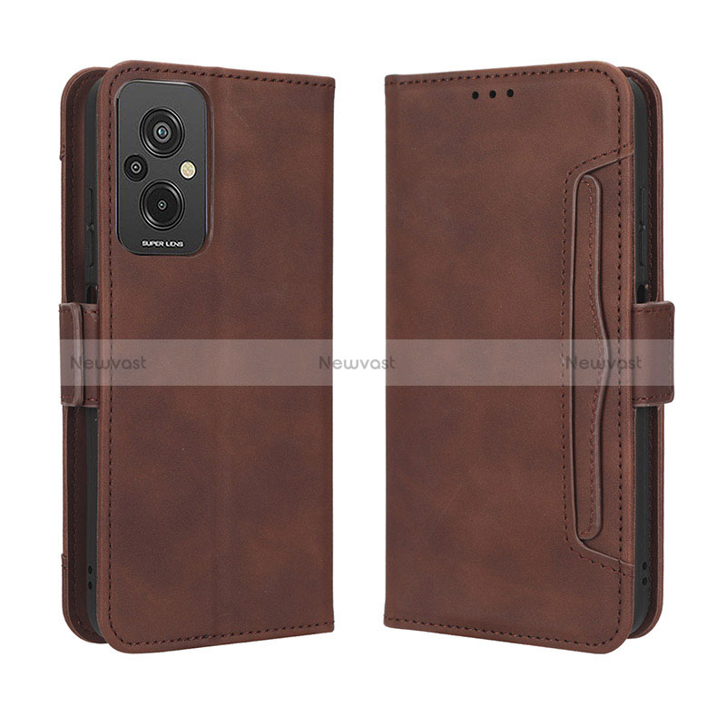 Leather Case Stands Flip Cover Holder BY3 for Xiaomi Redmi 11 Prime 4G Brown