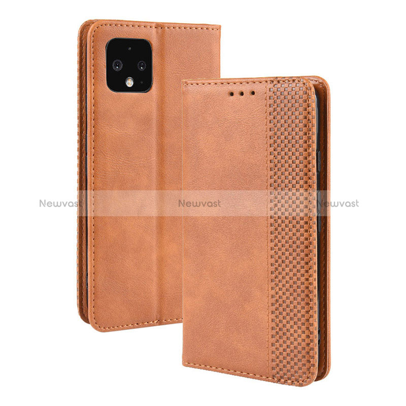 Leather Case Stands Flip Cover Holder BY4 for Google Pixel 4 Brown