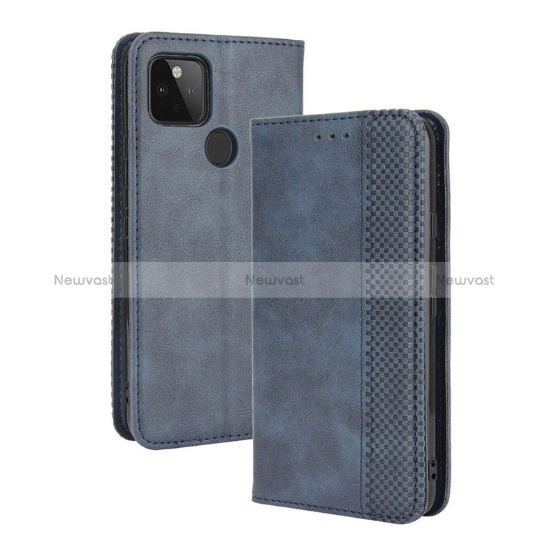 Leather Case Stands Flip Cover Holder BY4 for Google Pixel 4a 5G Blue
