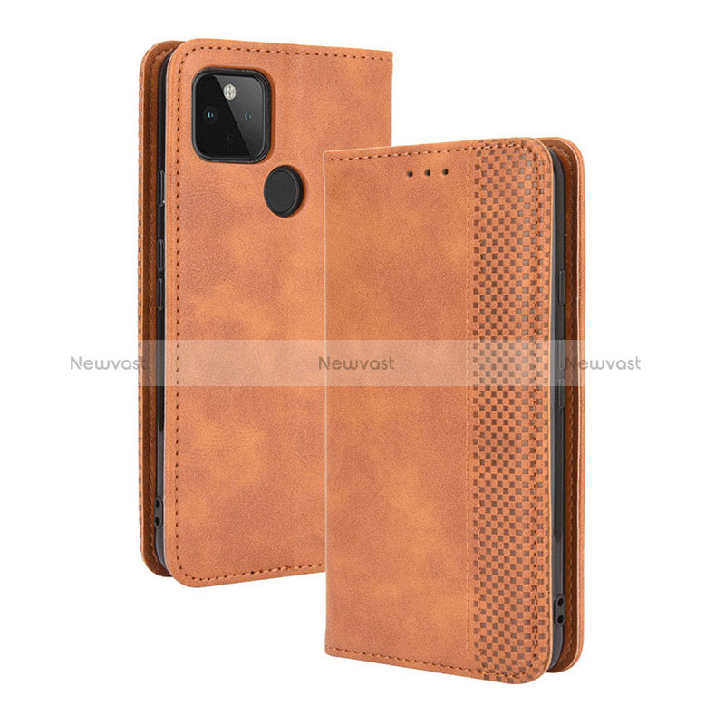 Leather Case Stands Flip Cover Holder BY4 for Google Pixel 4a 5G Brown