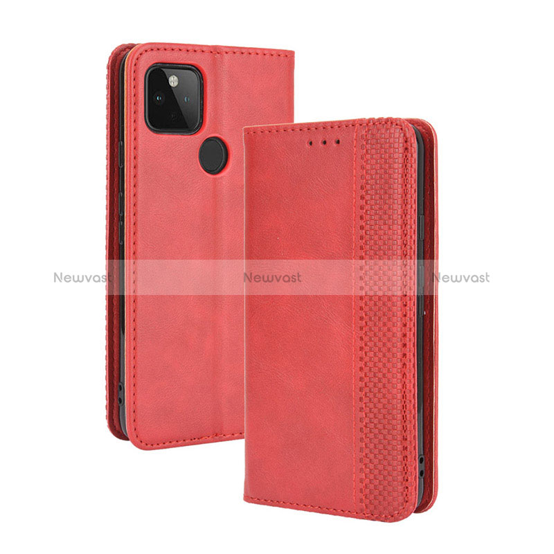 Leather Case Stands Flip Cover Holder BY4 for Google Pixel 4a 5G Red