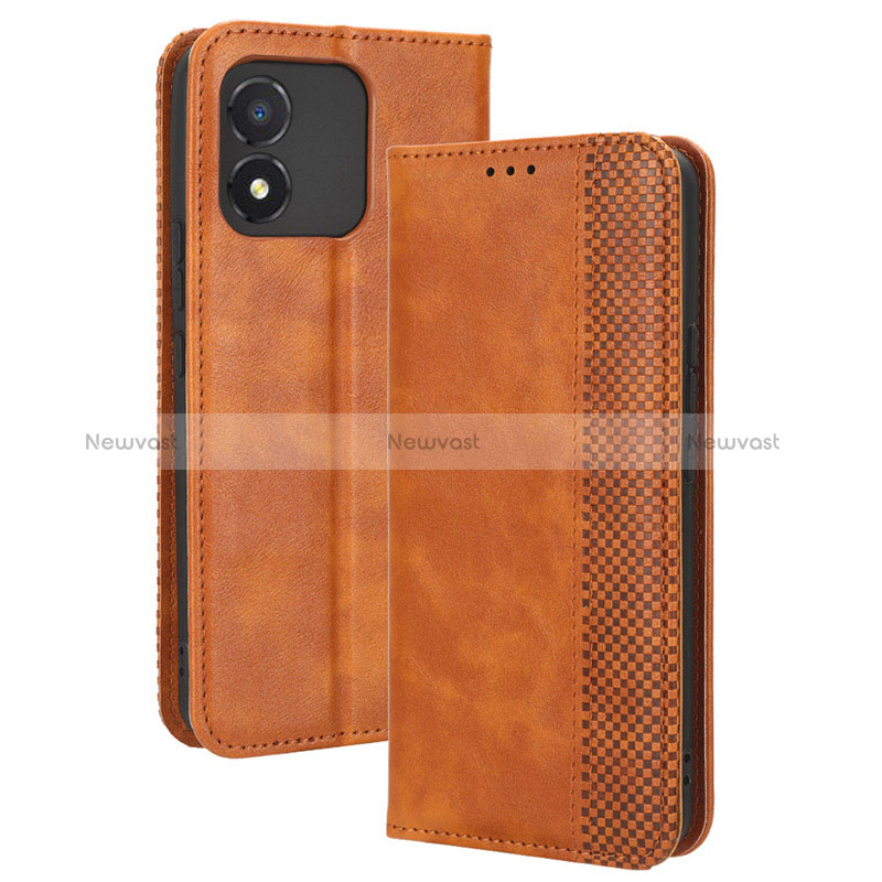 Leather Case Stands Flip Cover Holder BY4 for Huawei Honor X5 Brown