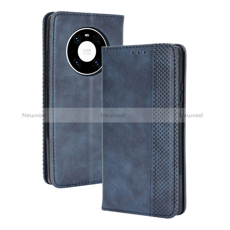 Leather Case Stands Flip Cover Holder BY4 for Huawei Mate 40 Blue