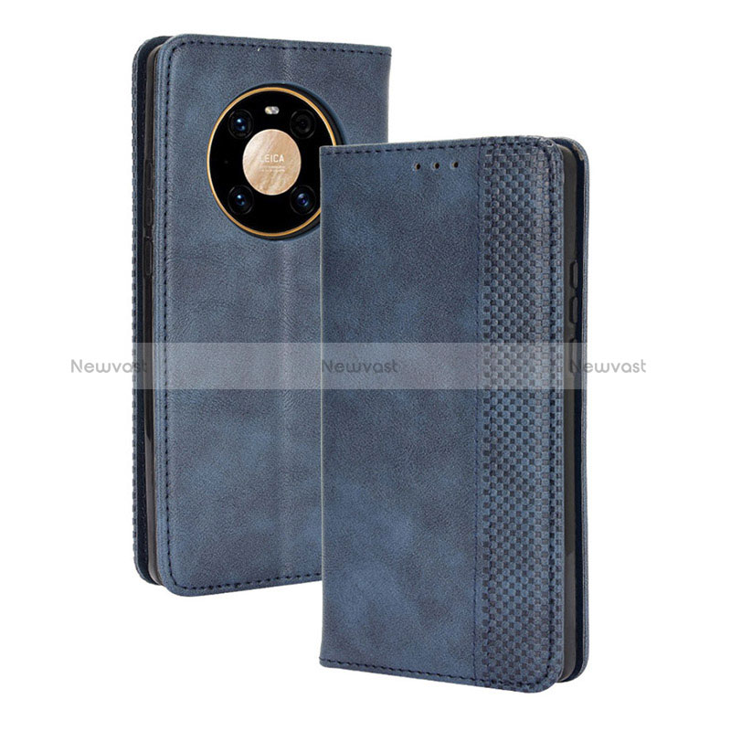 Leather Case Stands Flip Cover Holder BY4 for Huawei Mate 40 Pro Blue