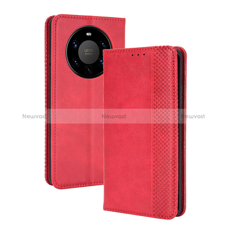 Leather Case Stands Flip Cover Holder BY4 for Huawei Mate 40 Pro+ Plus Red