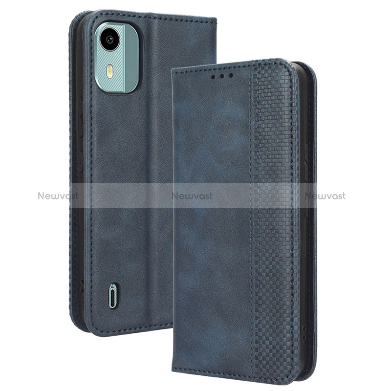 Leather Case Stands Flip Cover Holder BY4 for Nokia C12 Blue