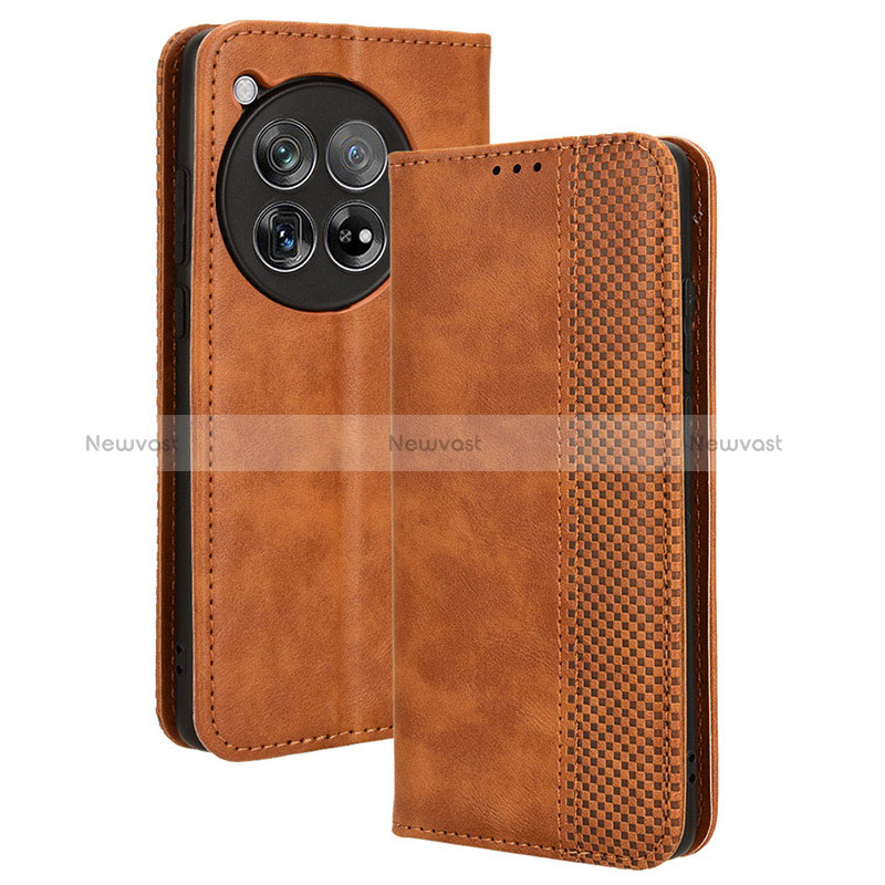 Leather Case Stands Flip Cover Holder BY4 for OnePlus Ace 3 5G Brown