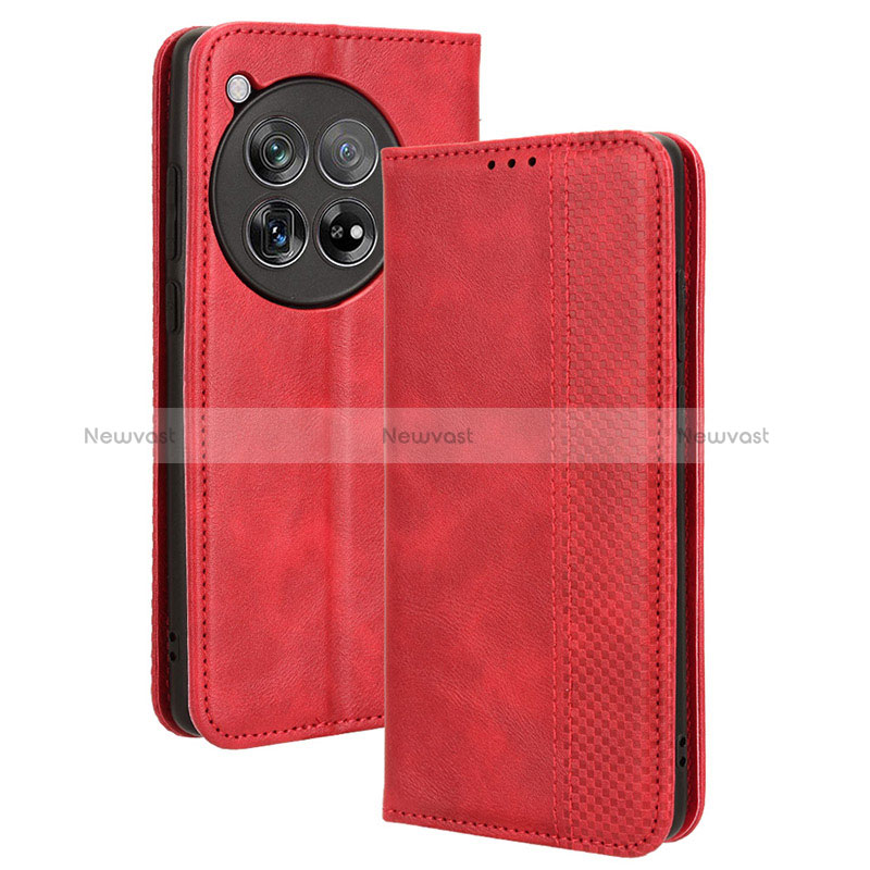 Leather Case Stands Flip Cover Holder BY4 for OnePlus Ace 3 5G Red