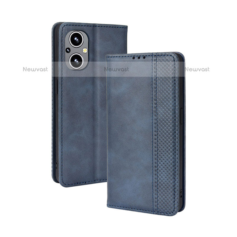 Leather Case Stands Flip Cover Holder BY4 for OnePlus Nord N20 5G Blue