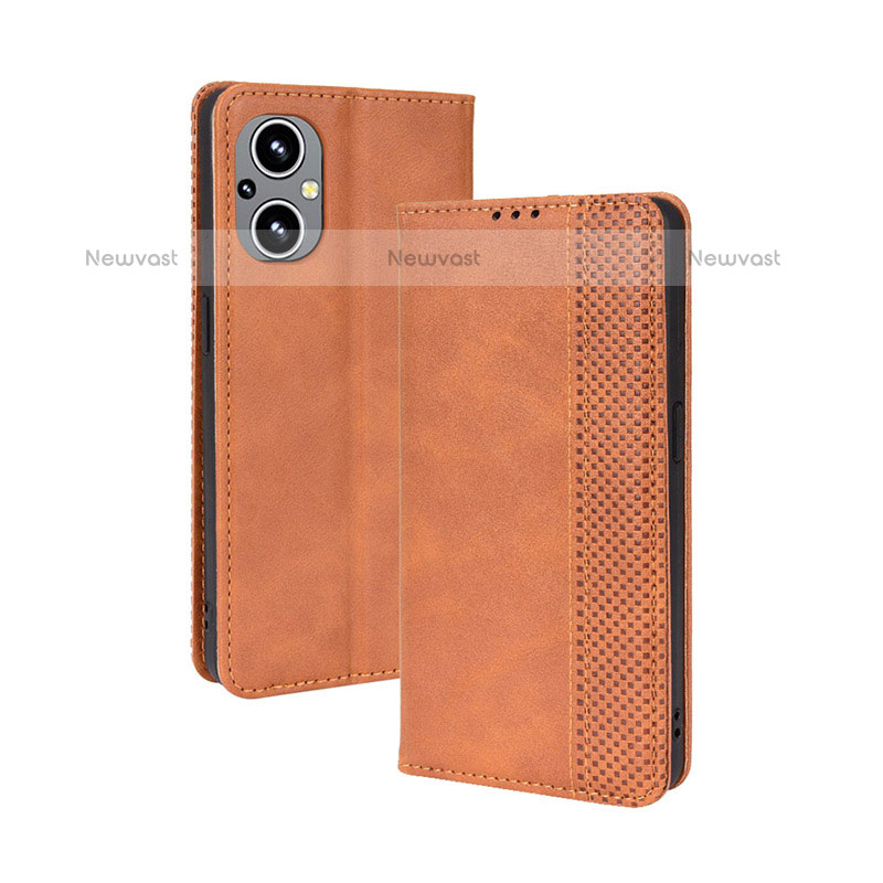 Leather Case Stands Flip Cover Holder BY4 for OnePlus Nord N20 5G Brown