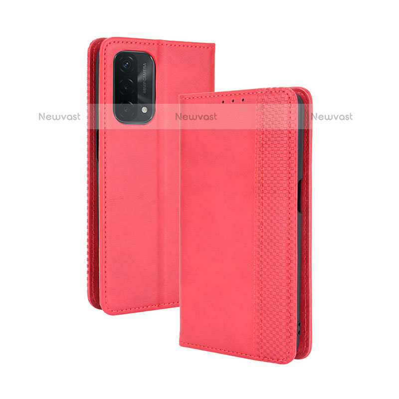Leather Case Stands Flip Cover Holder BY4 for OnePlus Nord N200 5G Red