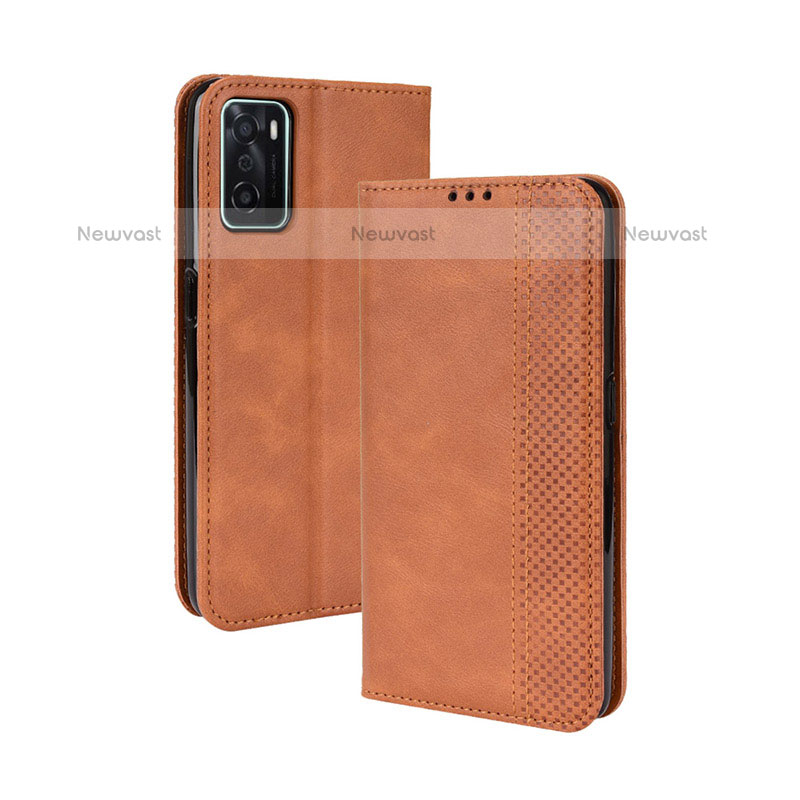 Leather Case Stands Flip Cover Holder BY4 for Oppo A55S 5G Brown