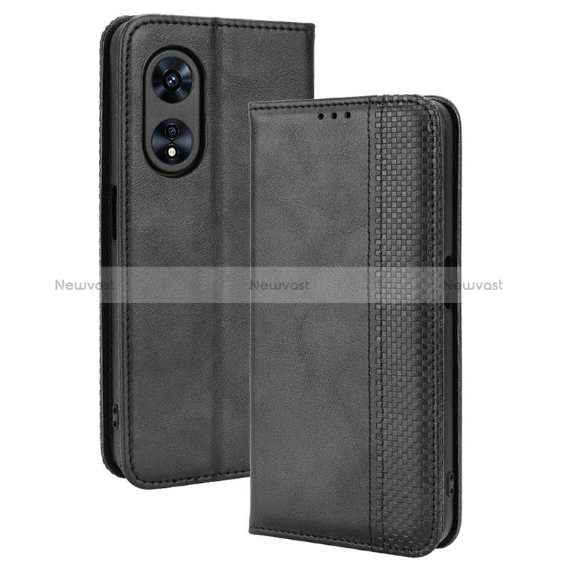 Leather Case Stands Flip Cover Holder BY4 for Oppo A78 5G Black