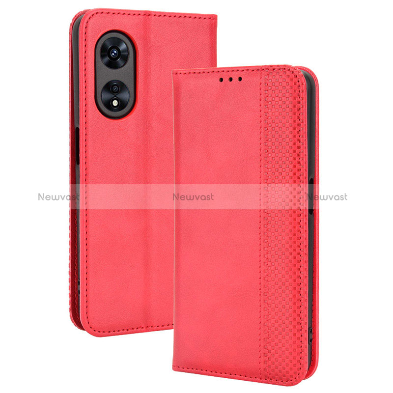 Leather Case Stands Flip Cover Holder BY4 for Oppo A78 5G Red