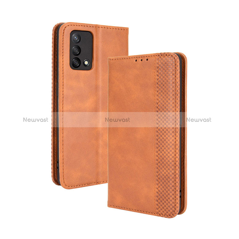 Leather Case Stands Flip Cover Holder BY4 for Oppo A95 4G Brown